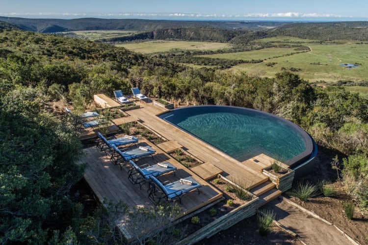 Iconic rim flow pool with valley view
